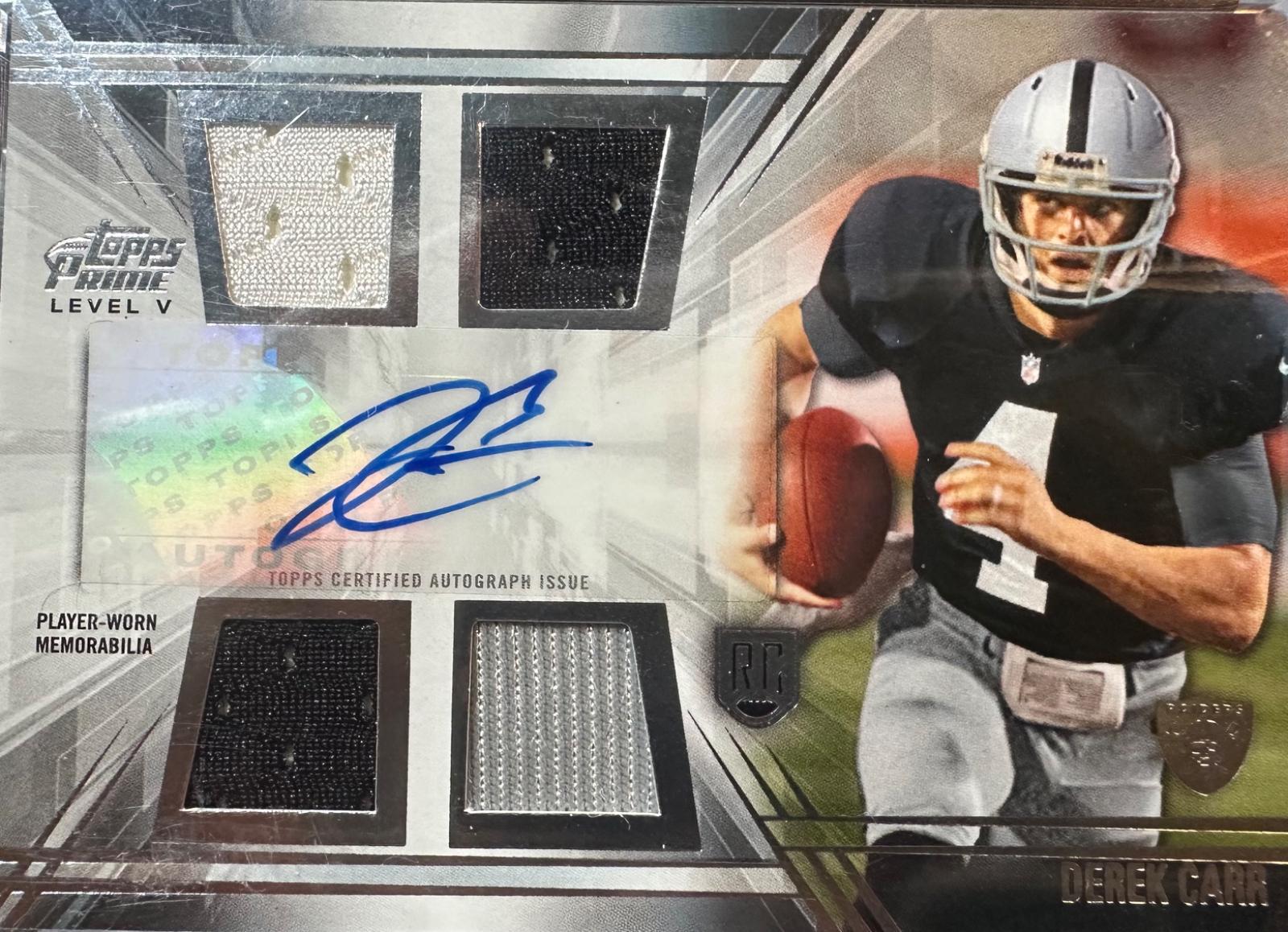 Derek Carr #PV-DC Football Cards 2014 Topps Prime Autographed Relics Level 5