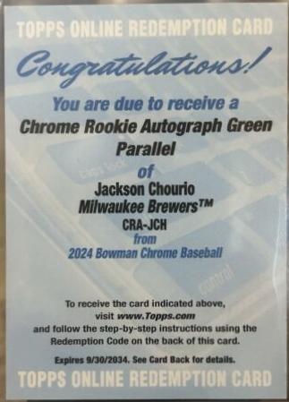 Jackson Chourio [Green Refractor] #CRA-JCH