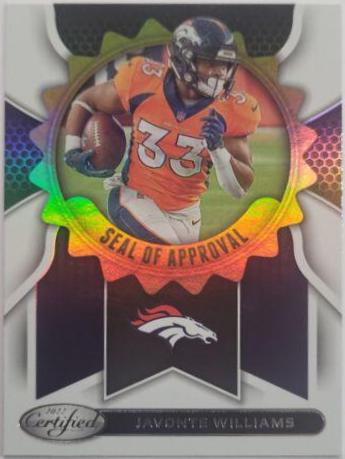Javonte Williams #3 Football Cards 2022 Panini Certified Seal of Approval