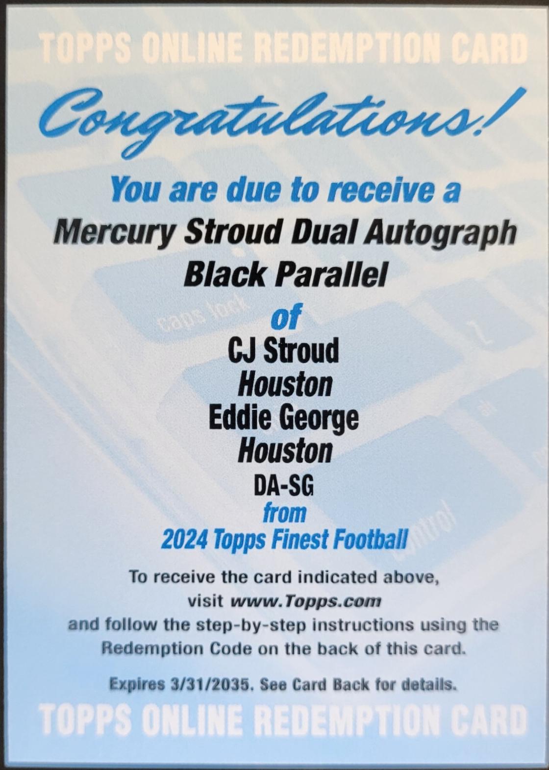CJ Stroud / Eddie George #DA-SG Football Cards 2024 Topps Finest Mercury Stroud Dual Autograph