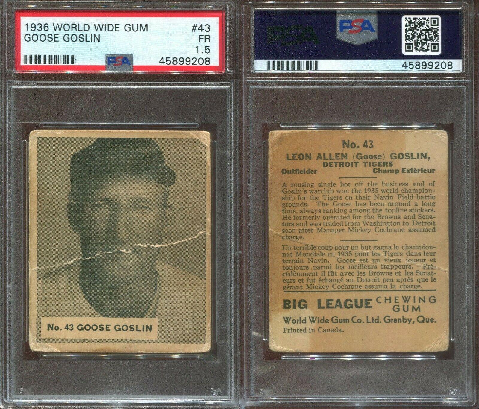 Goose Goslin #43 Baseball Cards 1936 World Wide Gum