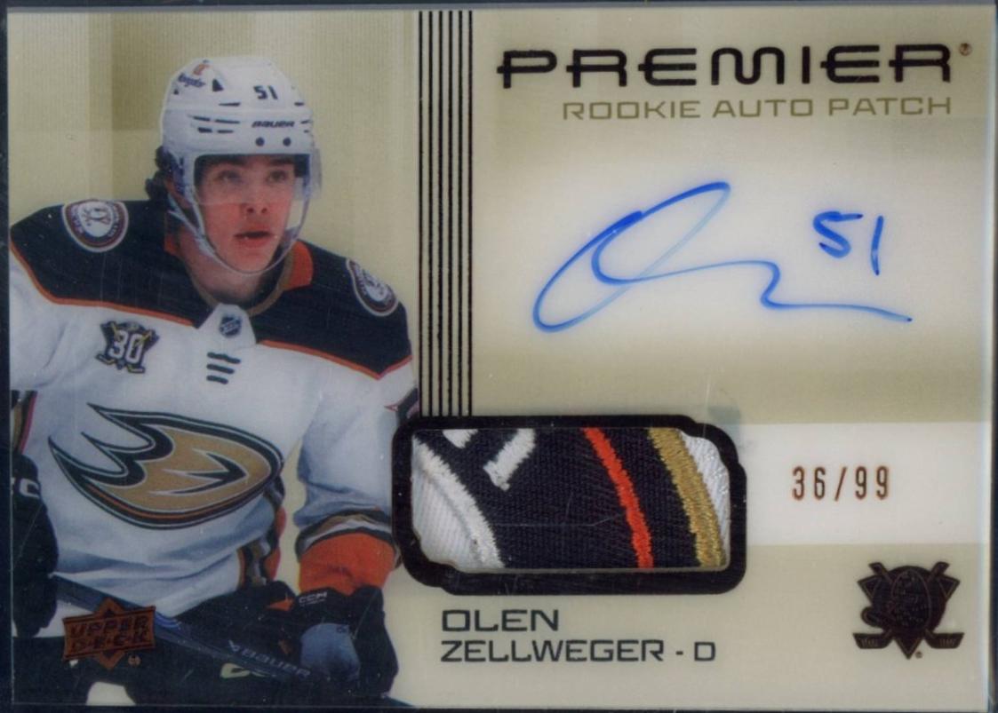 Olen Zellweger #HR-OZ 2024-25 Upper Deck Premier Hockey Acetate Auto Patch Horizontal Rookies