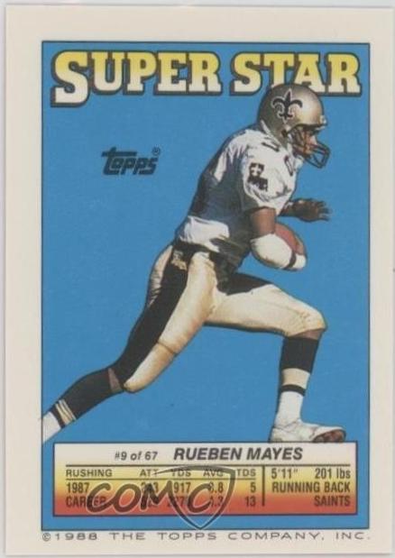 Rueben Mayes #9 1988 Topps Stickers Super Star Back Football