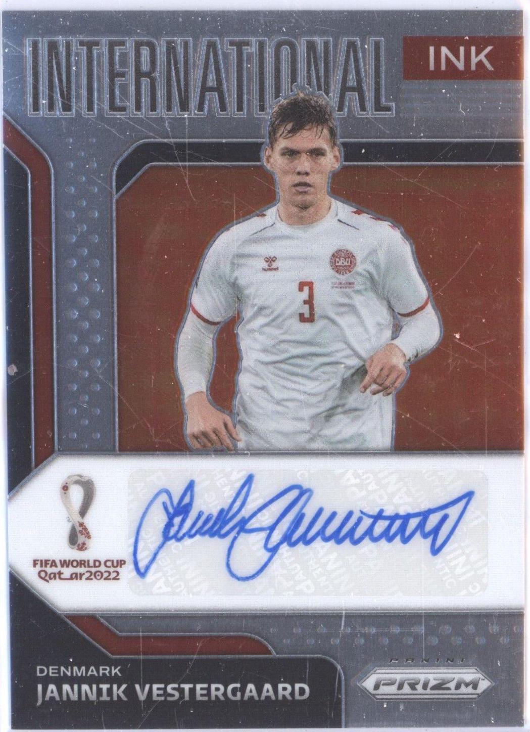 Jannik Vestergaard Soccer Cards 2022 Panini Prizm World Cup International Ink Autograph