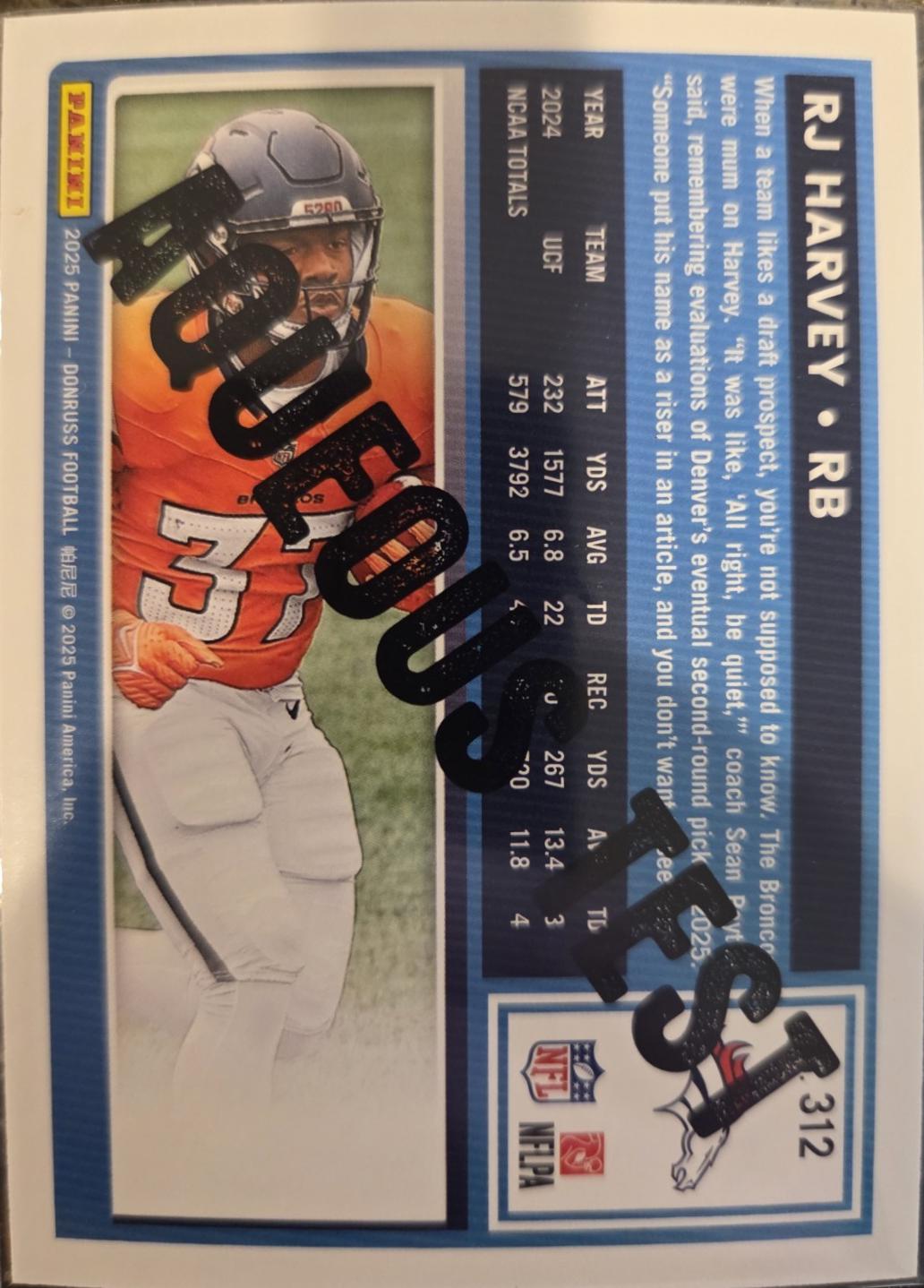 RJ Harvey #312 2025 Panini Donruss Football