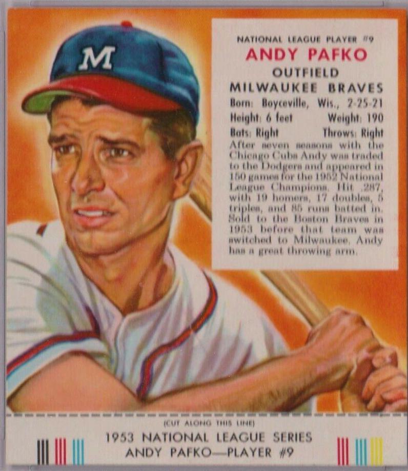 Andy Pafko #9 Baseball Cards 1953 Red Man Tobacco