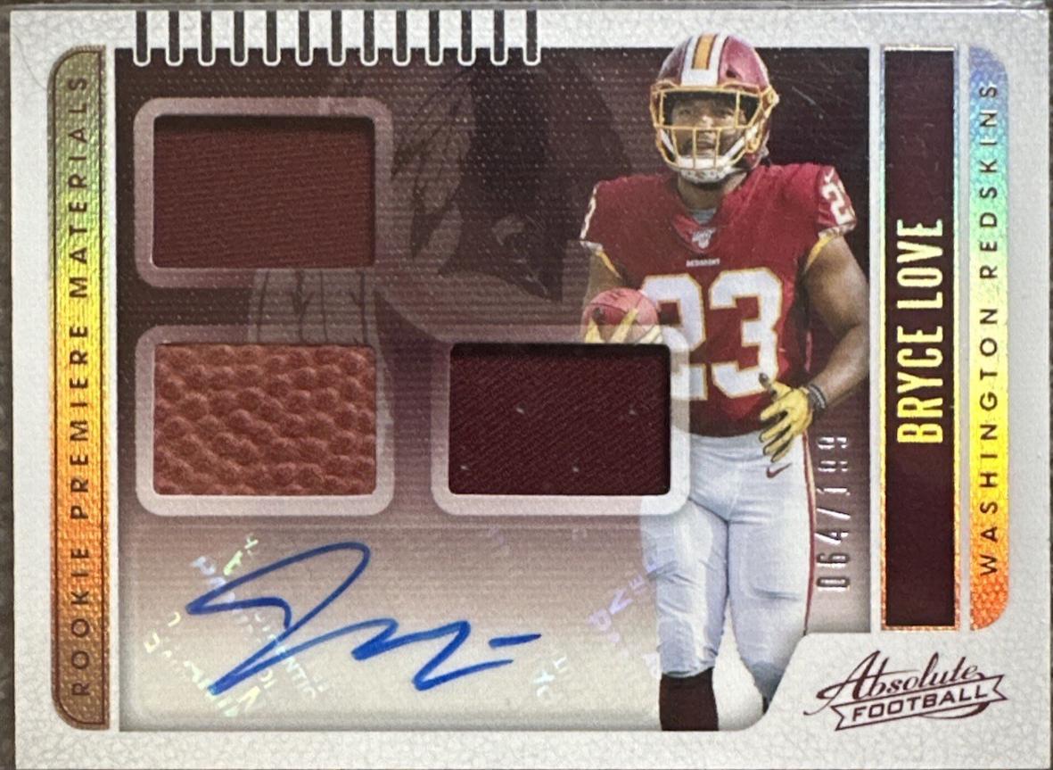 Bryce Love #205 Football Cards 2019 Panini Absolute Rookie Premiere Materials Autos