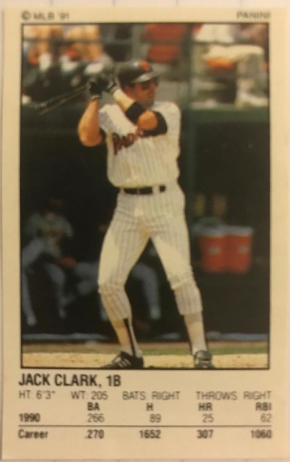 Jack Clark #98 Baseball Cards 1991 Panini Stickers