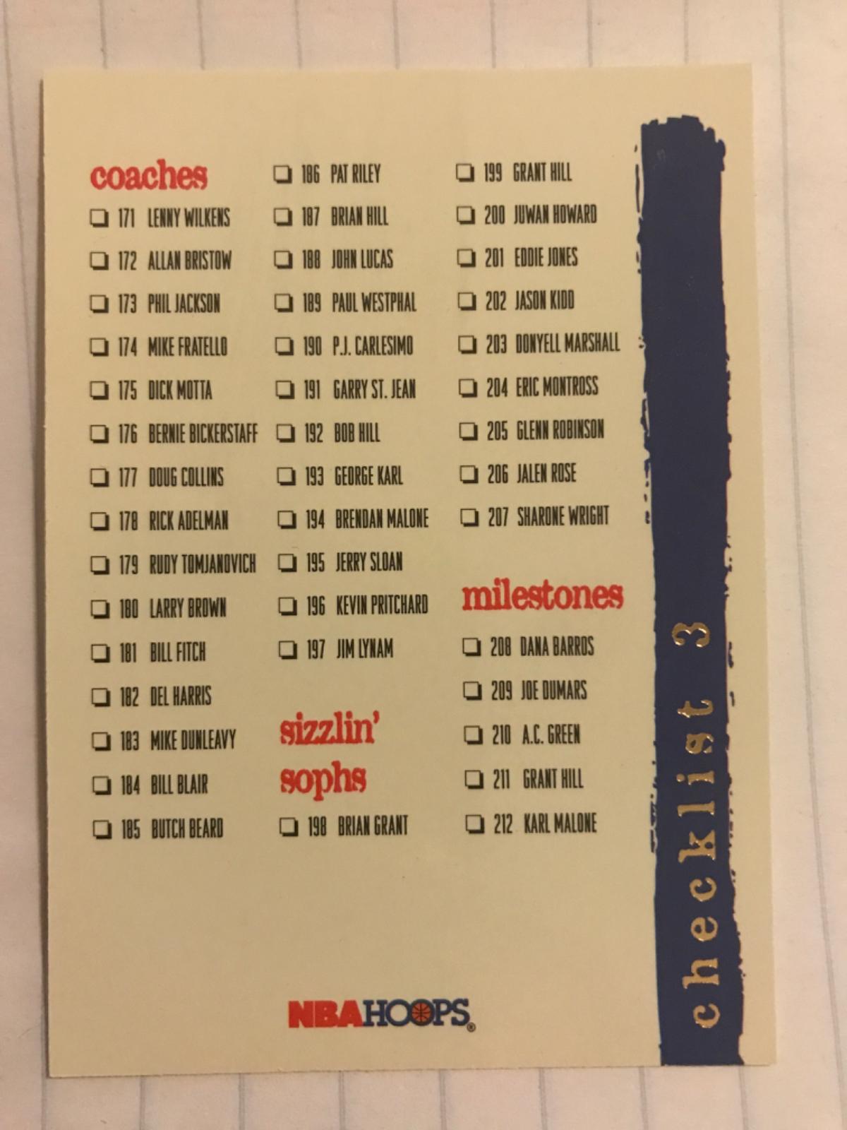 Checklist 3 #250 Basketball Cards 1995 Hoops