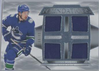 Quinn Hughes #F-QH Hockey Cards 2021 Upper Deck The Cup Foundations Quad Jersey