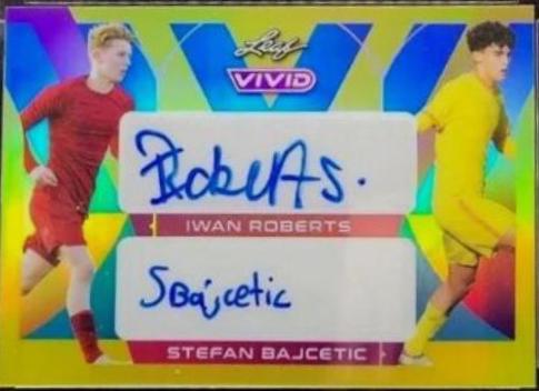 Iwan Roberts , Stefan Bajcetic #DA-36 Soccer Cards 2022 Leaf Vivid Dual Autographs