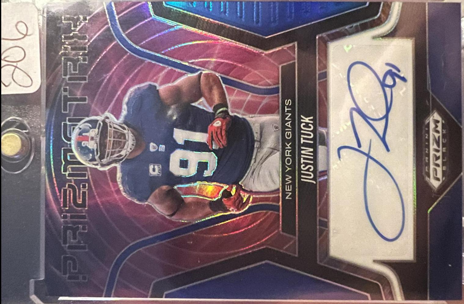 Justin Tuck #14 2025 Panini Prizm Black Football Prizmatrix Signatures