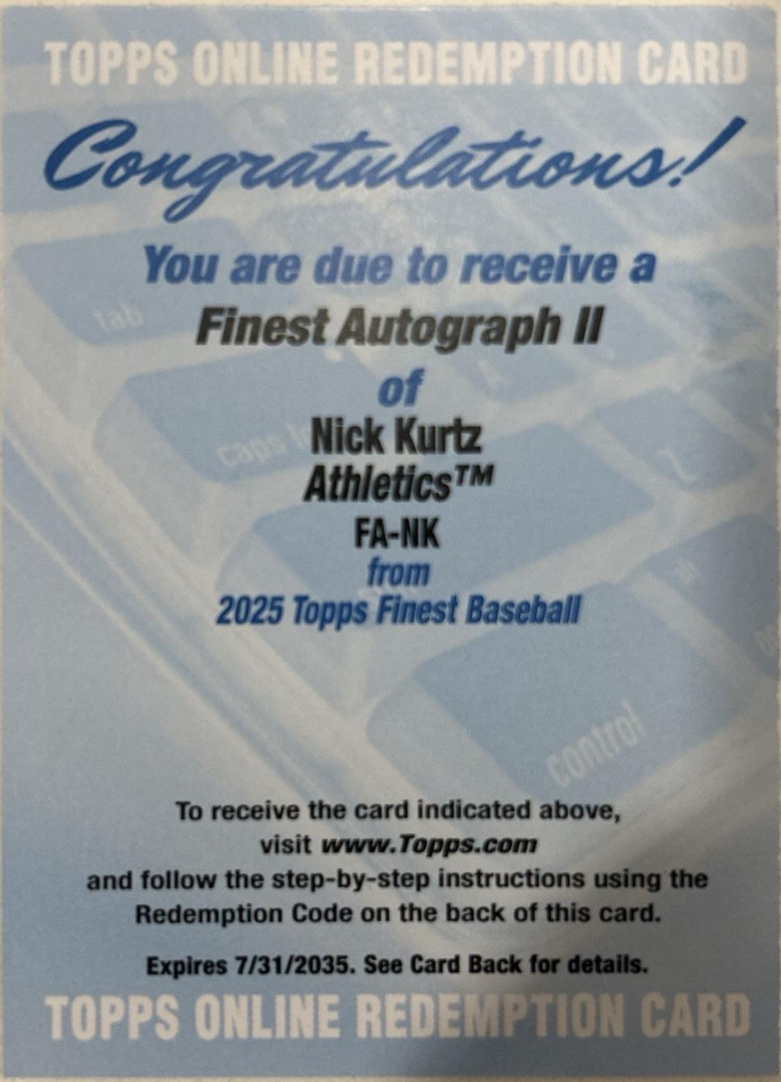 Nick Kurtz #FA-NK Prices | 2025 Topps Finest Autograph | Baseball 