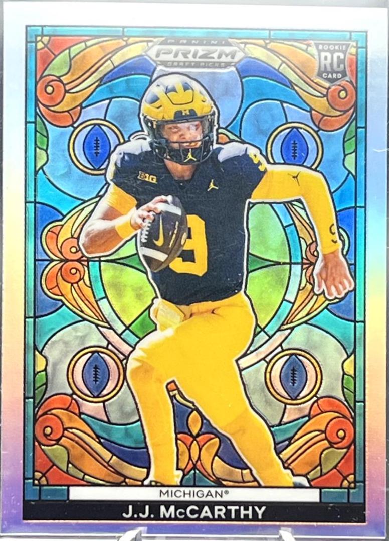 J.J. McCarthy #SG-JMY Football Cards 2024 Panini Prizm Draft Picks Stained Glass