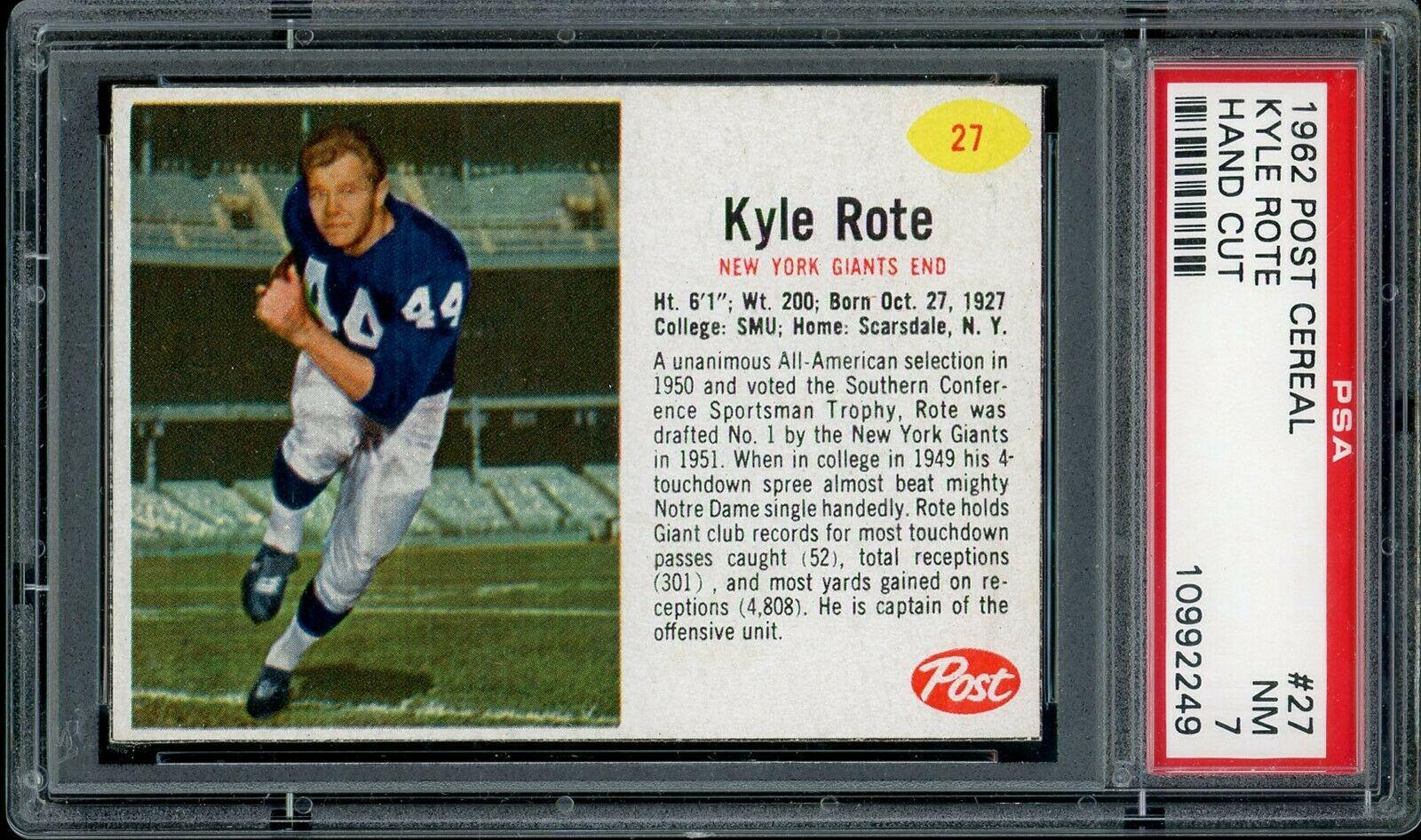 Kyle Rote #27 Football Cards 1962 Post Cereal
