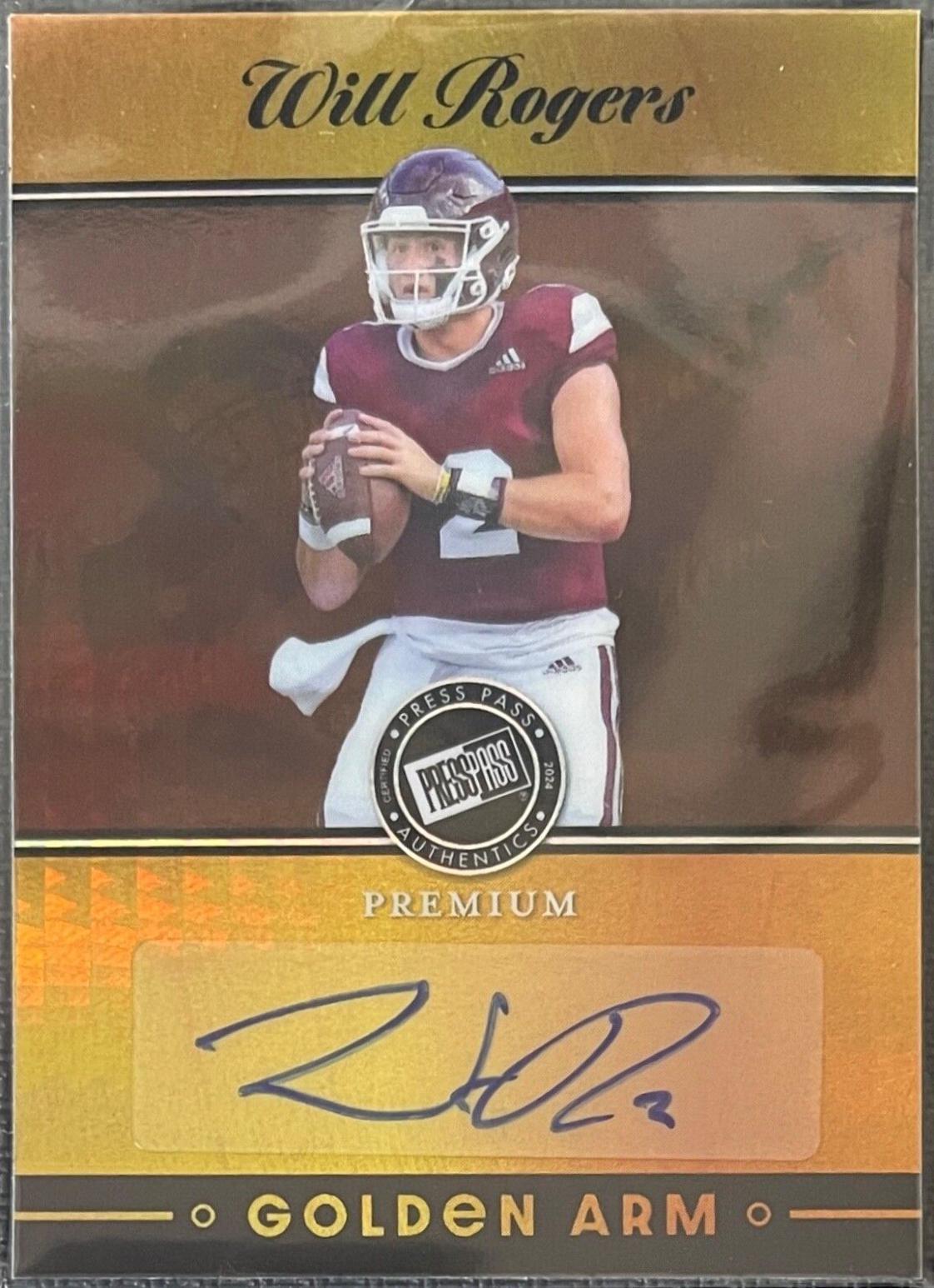 Will Rogers #G-WR1 2024 Press Pass Premium Golden Arm Autograph Football