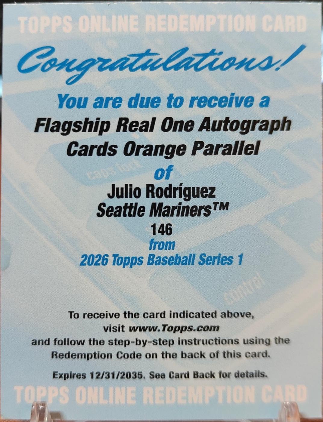 Julio Rodriguez #146 2026 Topps Flagship Real One Autograph Baseball