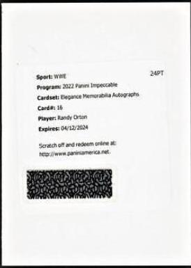 Randy Orton #EM-ROR Wrestling Cards 2022 Panini Impeccable WWE Elegance Memorabilia Autographs