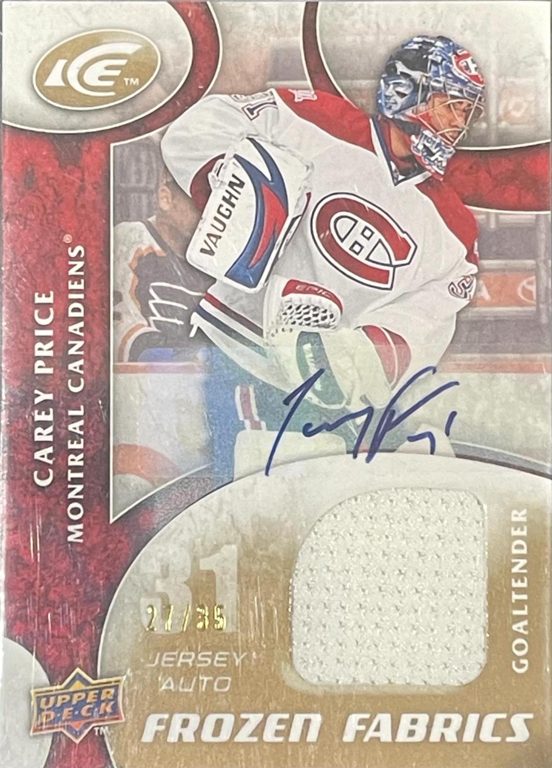 Carey Price #FR-CP Hockey Cards 2009 Upper Deck Ice Frozen Fabrics