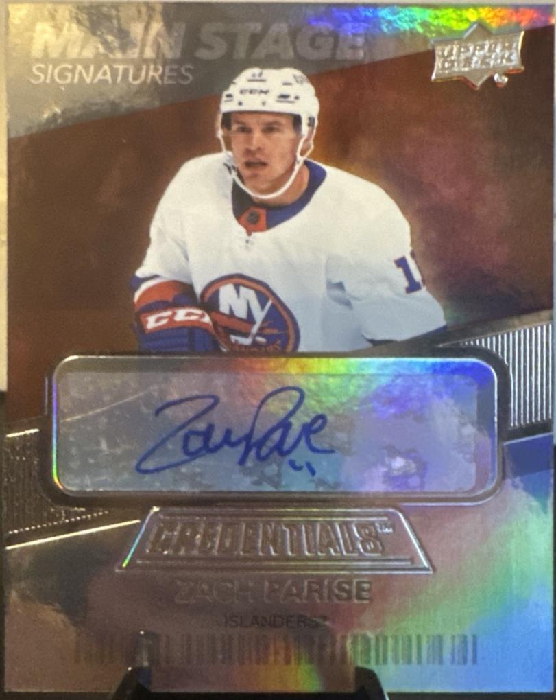 Zach Parise #BTS-ZP Hockey Cards 2021 Upper Deck Credentials Main Stage Signatures