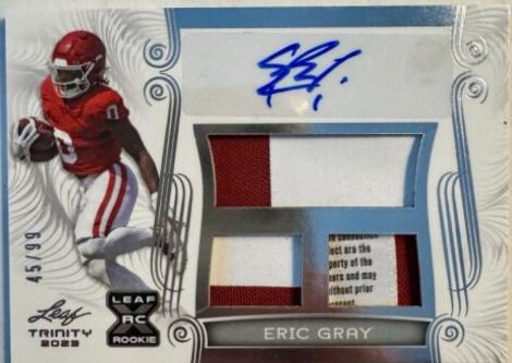 Eric Gray #TA-EG1 2023 Leaf Trinity Triple Memorabilia Autograph Football
