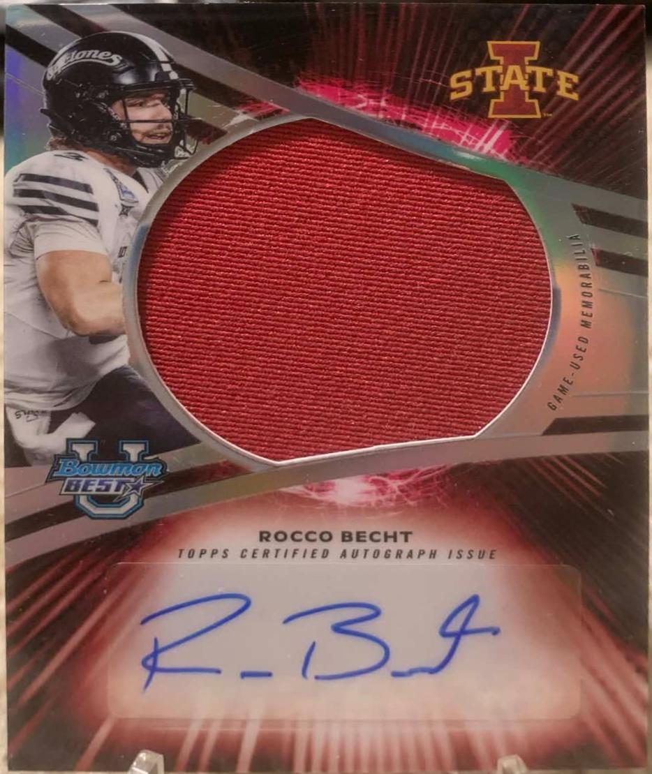Rocco Becht #JRA-RB 2025 Bowman Best University Prospect Jumbo Relic Autograph Football
