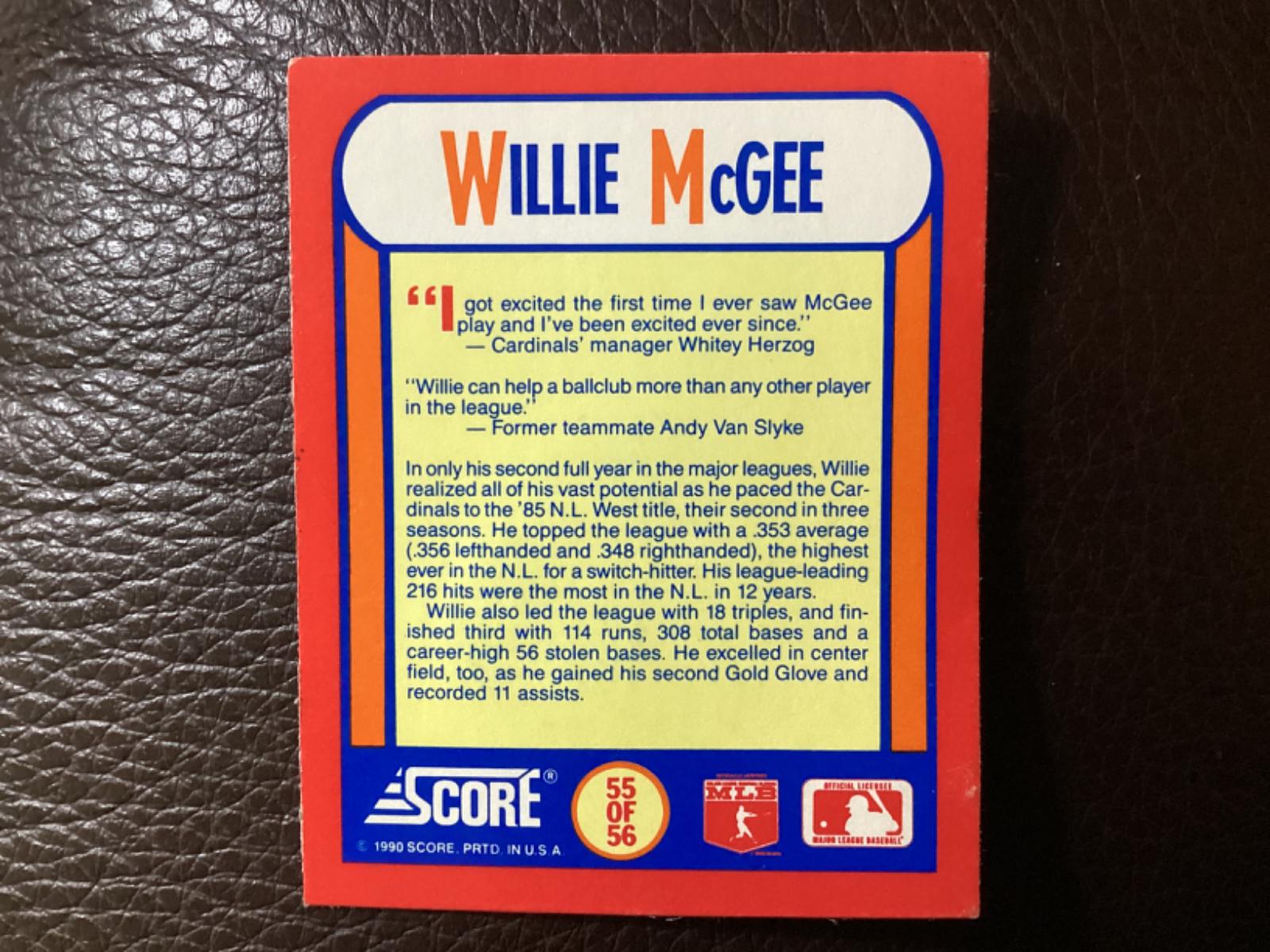 Willie McGee #55 Baseball Cards 1990 Score Magic Motion Trivia