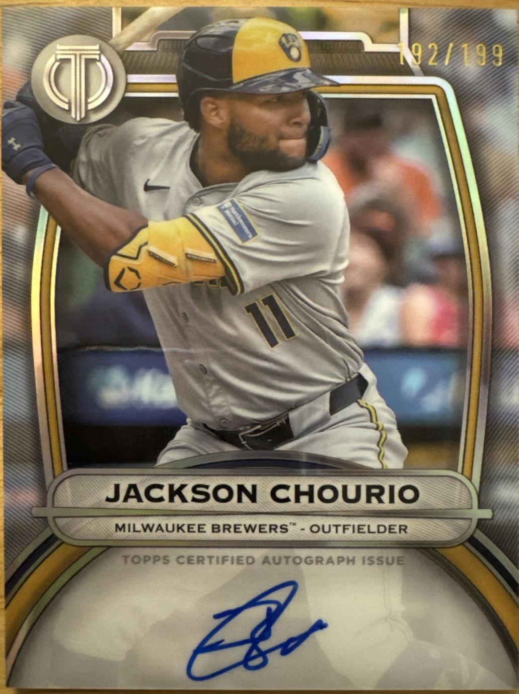 Jackson Chourio #TA-CHO Baseball Cards 2025 Topps Tribute Autograph