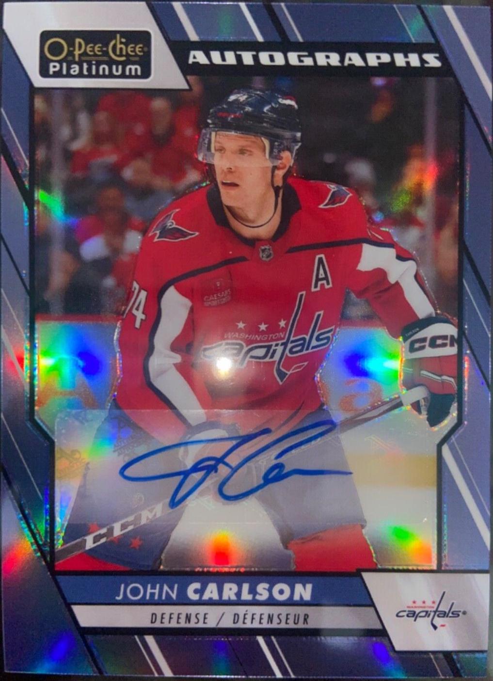 John Carlson #BA-JC Hockey Cards 2023 O-Pee-Chee Platinum Blue Rainbow Autographs