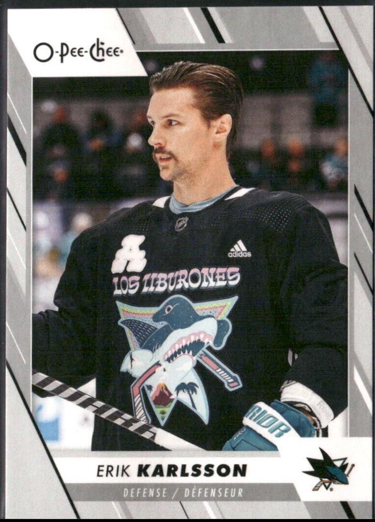 Erik Karlsson #134 Hockey Cards 2023 O-Pee-Chee Pregame Warm-Up Jersey Photo