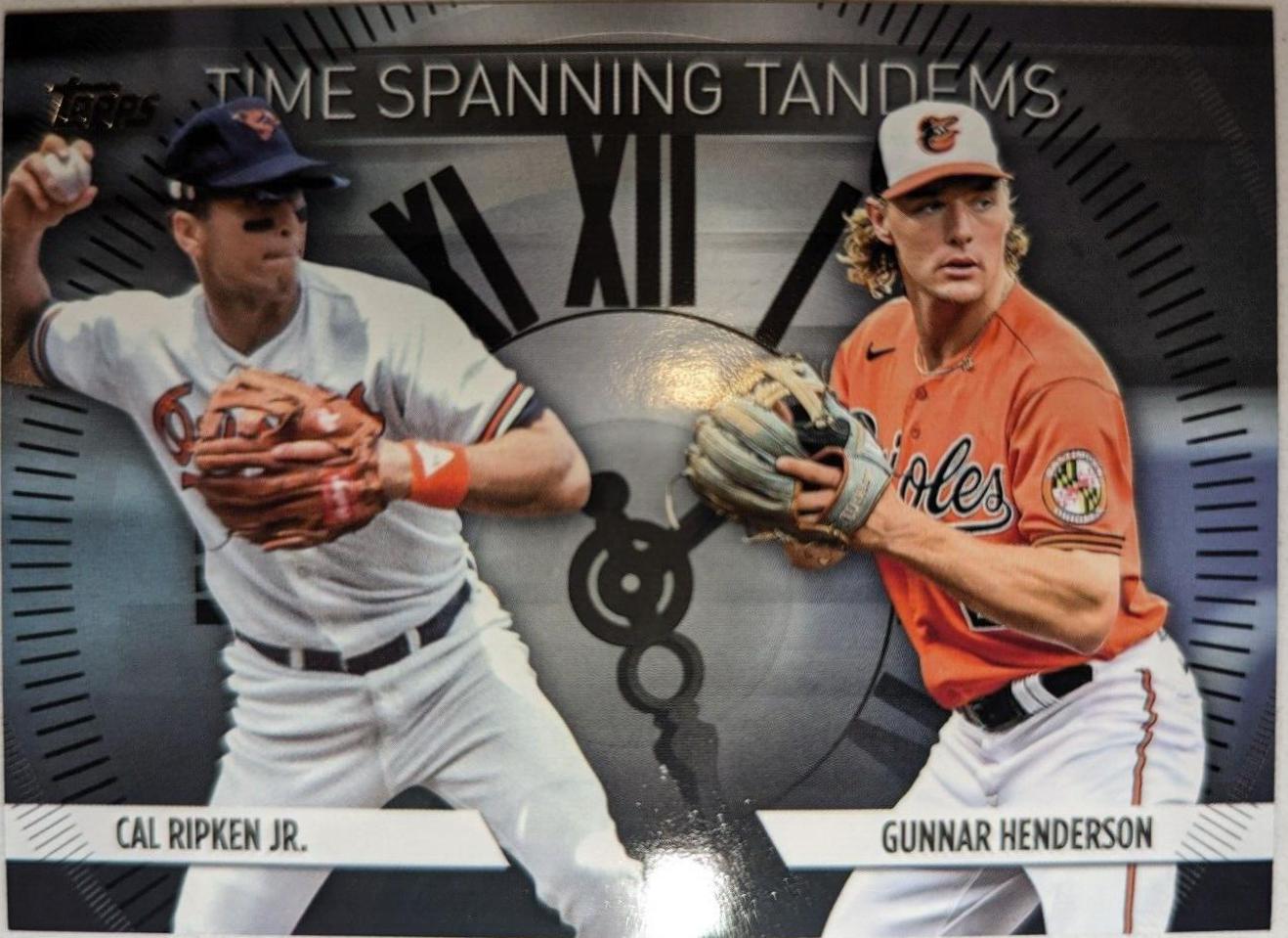 Gunnar Henderson, Cal Ripken Jr. [Black] #TS-12 Baseball Cards 2023 Topps Update Time Spanning Tandems