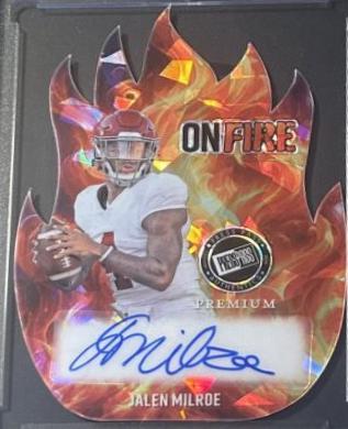 Jalen Milroe #OF-JM1 Football Cards 2024 Press Pass Premium On Fire Autograph