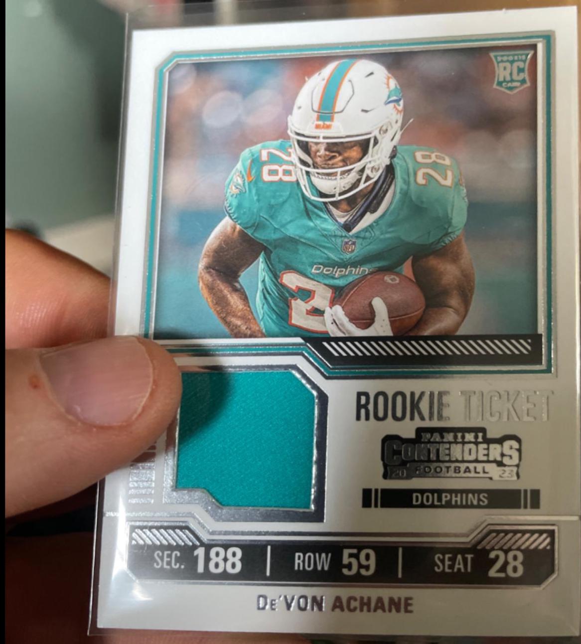 De'Von Achane #TS9 Football Cards 2023 Panini Contenders Rookie Ticket Swatch