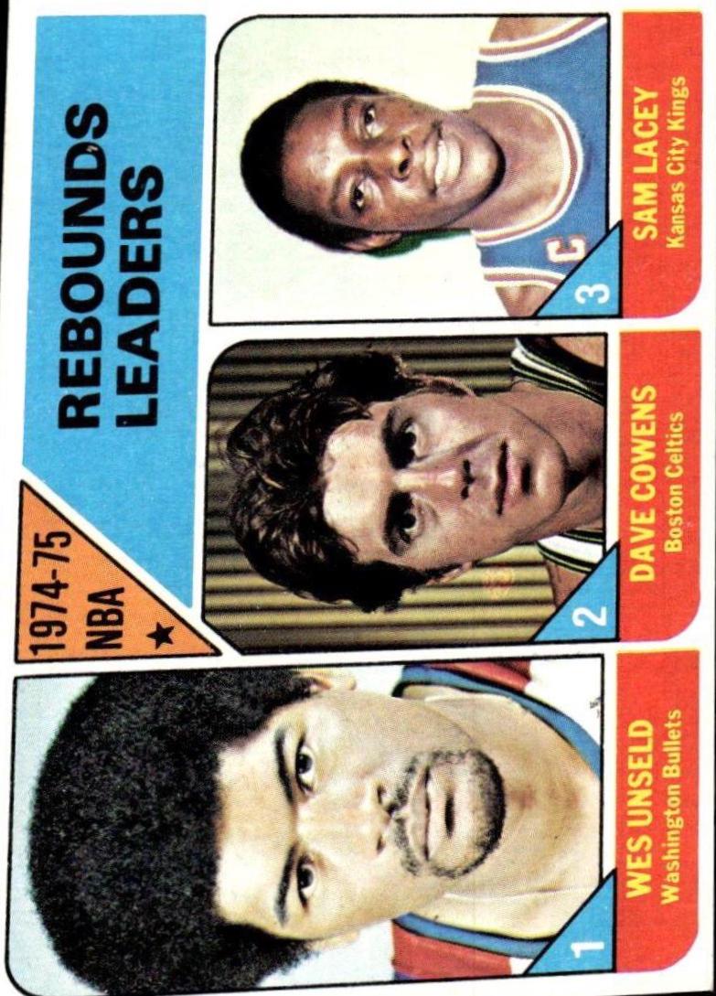 NBA Rebound Leaders: Unseld, Cowens, Lacey #4 Basketball Cards 1975 Topps