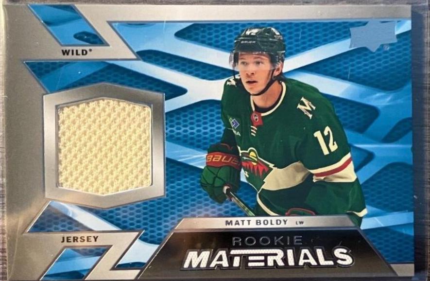 Matt Boldy #RM-MB Hockey Cards 2022 Upper Deck Rookie Materials