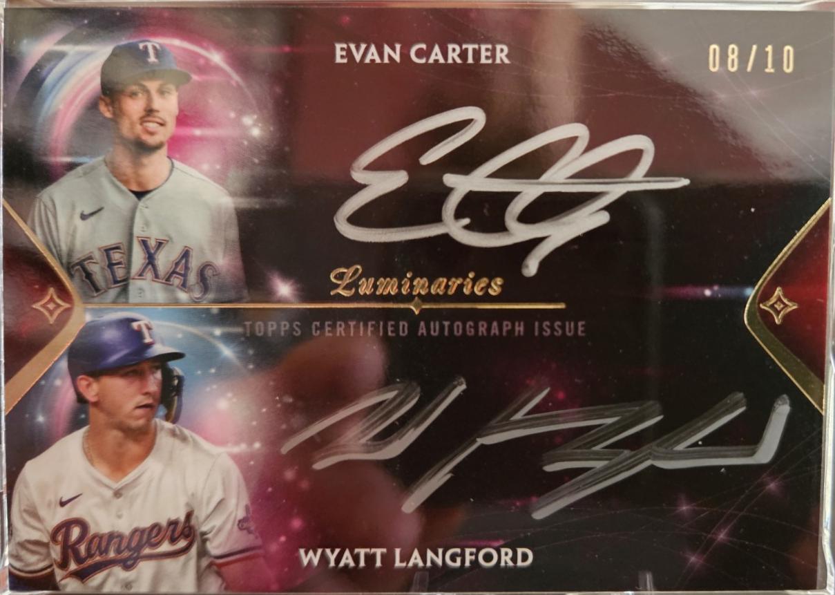 Wyatt Langford / Evan Carter #SLDA-CLA Baseball Cards 2024 Topps Luminaries Sparks of Light Dual Autograph