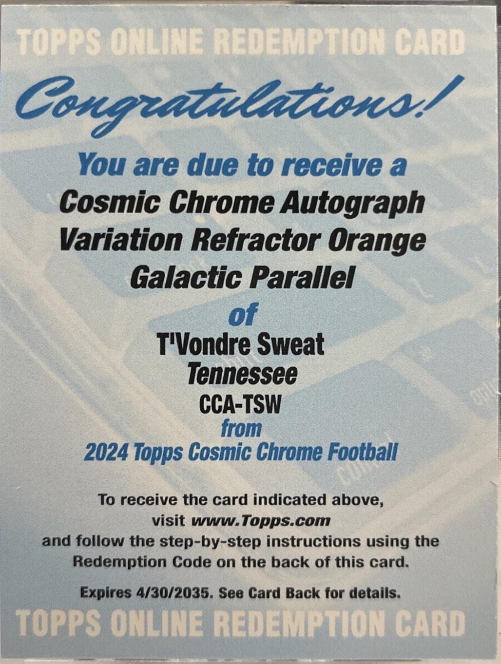 T'Vondre Sweat [Orange Galactic Refractor] #CCA-TSW
