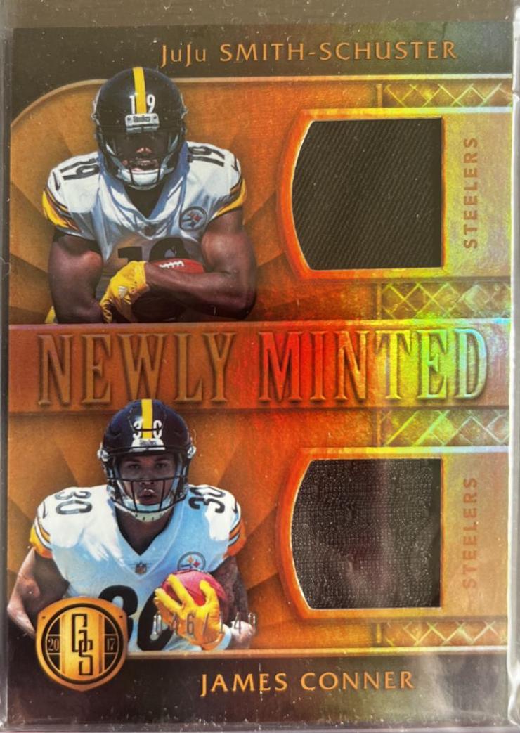 JuJu Smith-Schuster/James Conner #3 Football Cards 2017 Panini Gold Standard Newly Minted Memorabilia Duals