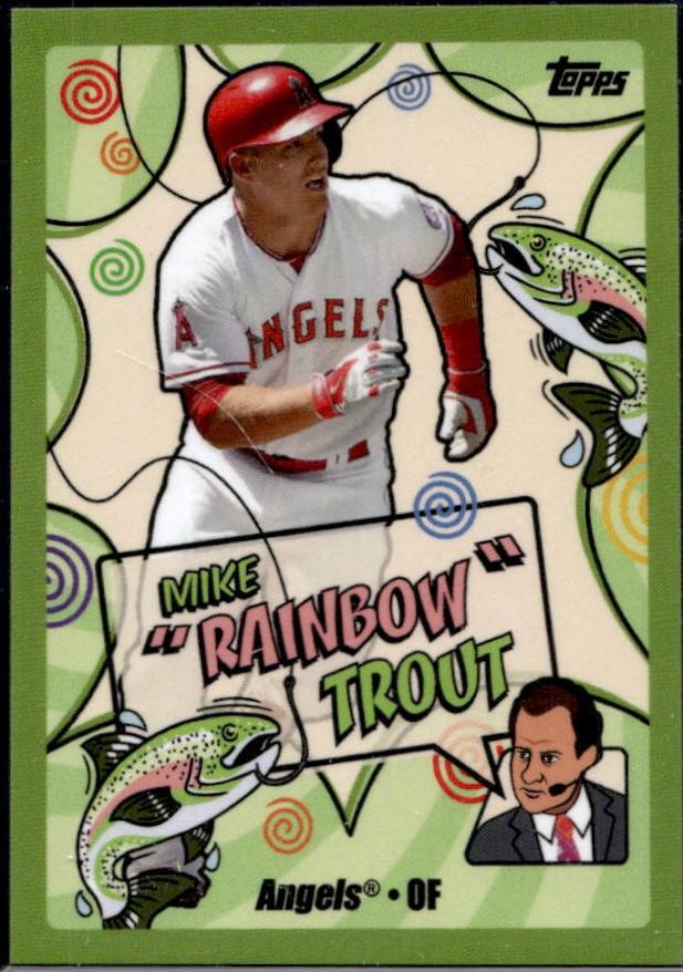 Mike Rainbow Trout #BIN-1 Baseball Cards 2024 Topps x Chris Berman Boomer’s Illustrious Nicknames Background Variation