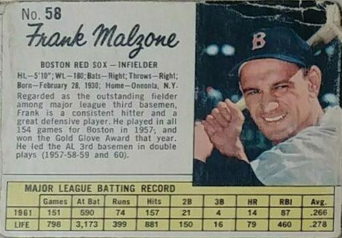 Frank Malzone #58 1962 Jell O Baseball
