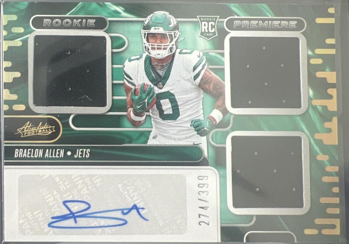 Braelon Allen #RPM-BAN Football Cards 2024 Panini Absolute Rookie Premiere Quad Materials Auto