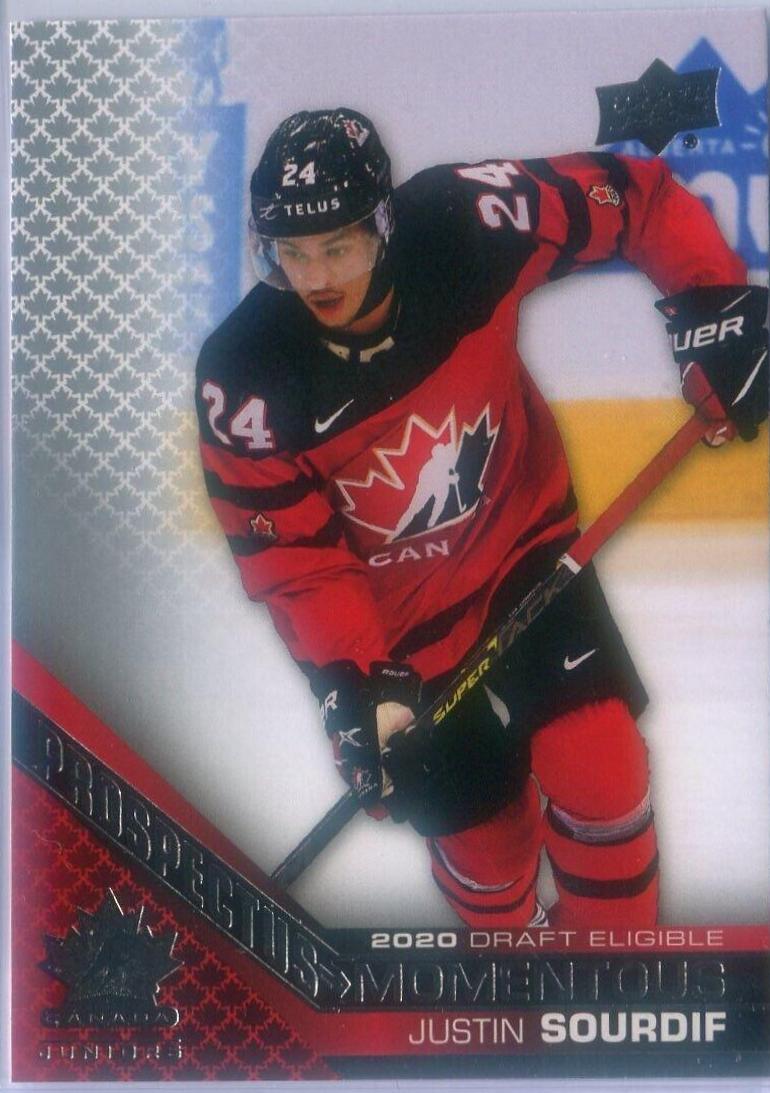 Justin Sourdif #PM-6 2022 Upper Deck Team Canada Juniors Prospectus Momentous Hockey