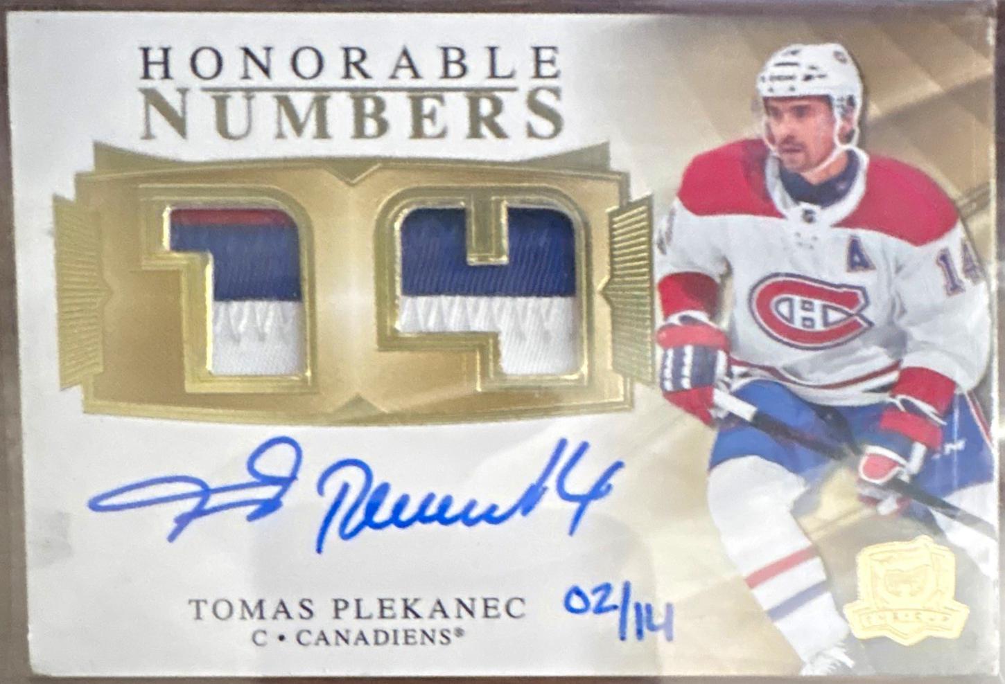 Tomas Plekanec #HR-TP 2020 Upper Deck The Cup Honorable Numbers Autograph Patch Hockey