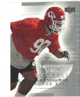 Ryan Sims #169 2002 Upper Deck Honor Roll Football