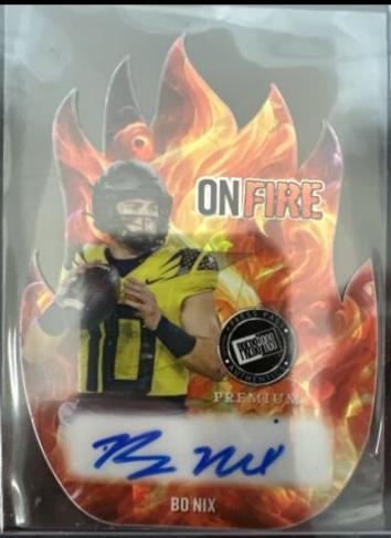 Bo Nix #OF-BN1 Football Cards 2024 Press Pass Premium On Fire Autograph