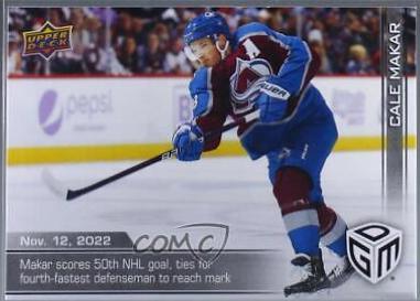 Cale Makar #16 Hockey Cards 2022 Upper Deck Game Dated Moments