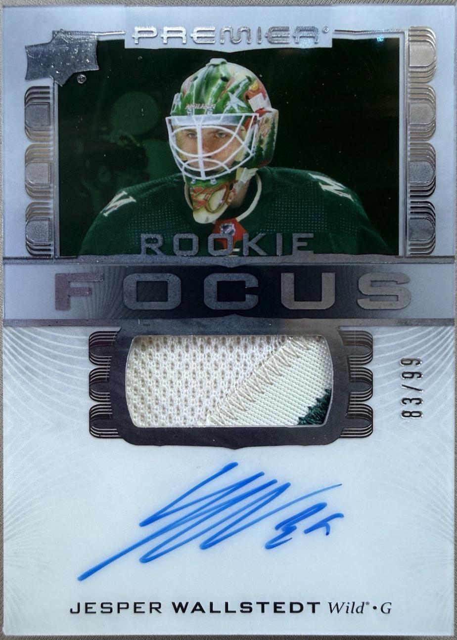 Jesper Wallstedt #PFR-JW 2024-25 Upper Deck Premier Hockey Premier Focus Auto Patch Rookies