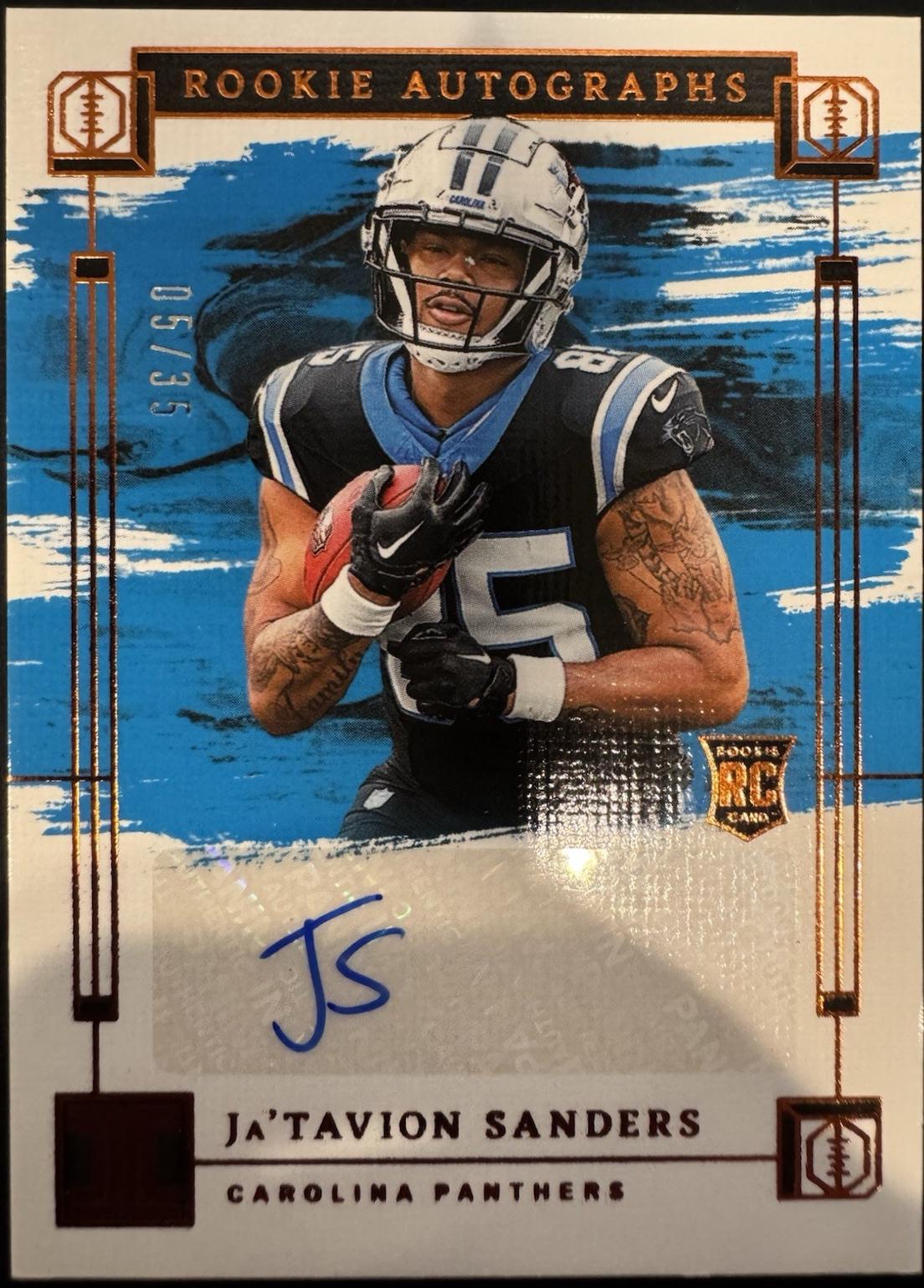 Ja'Tavion Sanders #23 Football Cards 2024 Panini Impeccable Rookie Autograph