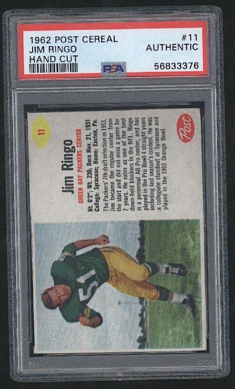 Jim Ringo #11 Football Cards 1962 Post Cereal