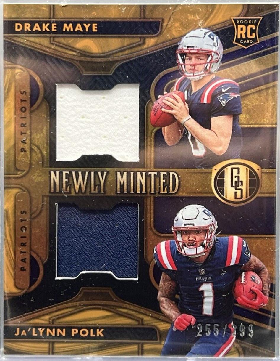 Drake Maye / Ja'Lynn Polk #2 Football Cards 2024 Panini Gold Standard Newly Minted Memorabilia Dual